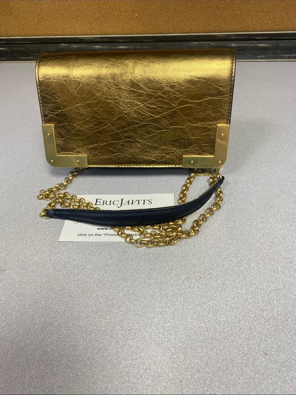 Eric Javits Metallic Gold Crossbody with Chain Strap